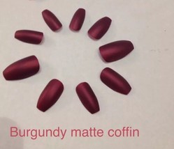 Burgundy matte Coffin False Nails choose your shape - $7.92
