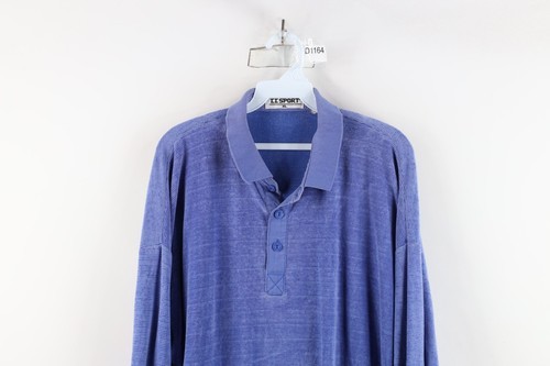 Vintage 90s Streetwear Mens XL Faded Striped Velour Long Sleeve Pullover Polo Item image 2