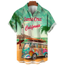 Hawaiian shirt for men VW Bus Typ2 T2 Bulli Surf Santa Cruz California - £22.65 GBP