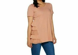LOGO by Lori Goldstein Cotton Slub Knit Top with Ruffle Godets Rose Taupe XS - £12.91 GBP