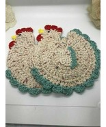 2 CROCHET CHICKEN HOT PADS  - £12.51 GBP