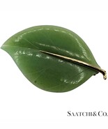14K (585) Yellow Gold Natural Jade Stone Leaf Shape: Brooch/Pin - $1,287.00