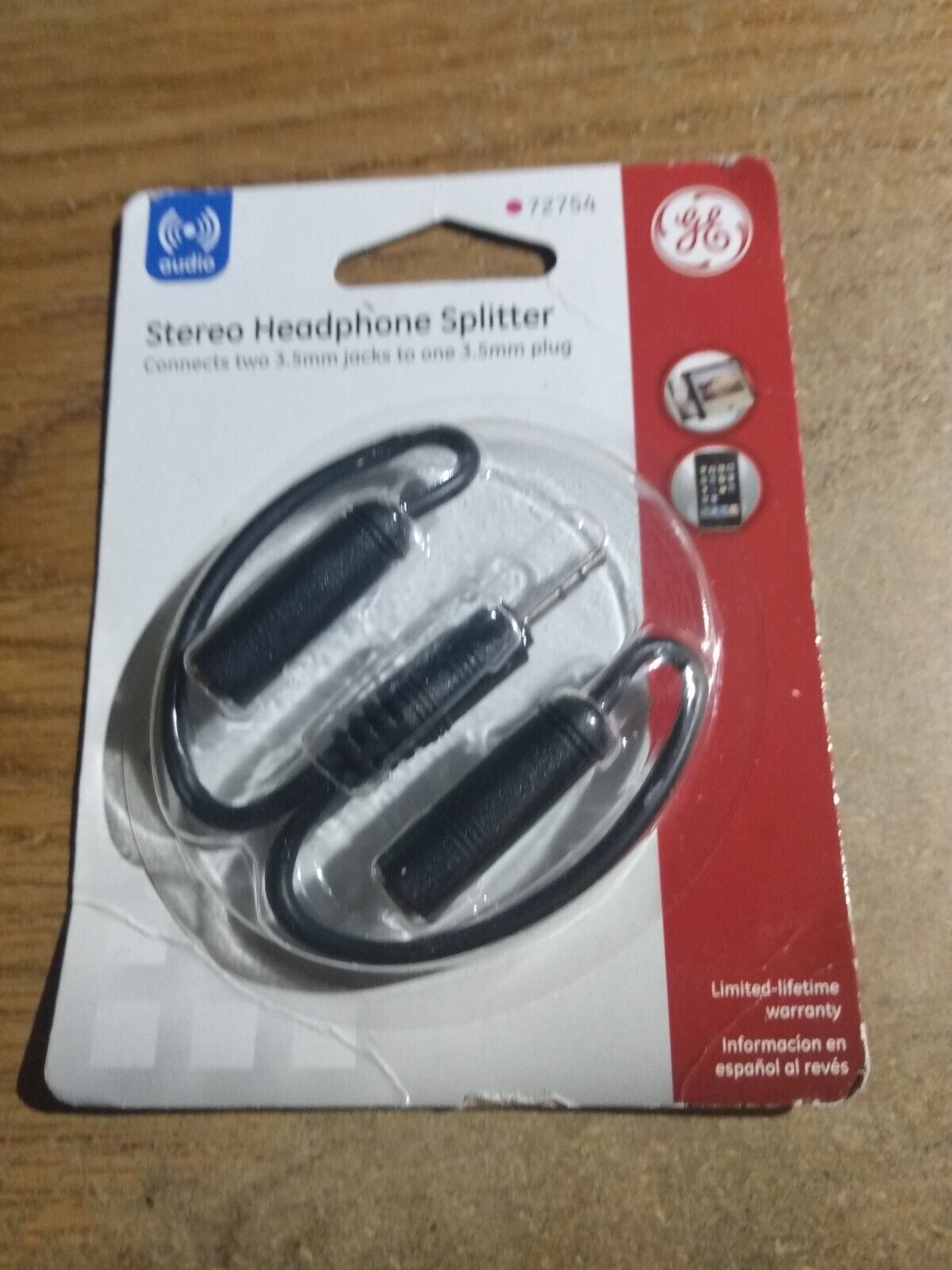 GE 2-Way 3.5mm Headphone Splitter, Black - $1.75