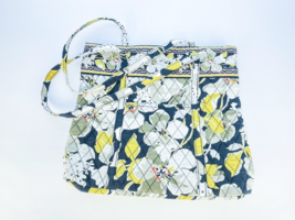 Vera Bradley Dogwood Large Holiday Tote Black Yellow Floral Print Pocket 13&quot;x11&quot; - £17.44 GBP