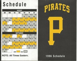 ORIGINAL Vintage 1996 Pittsburgh Pirates Pocket Schedule  - £7.78 GBP