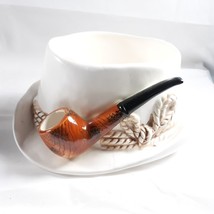 Lefton White Hat and Pipe Planter Vintage Ceramic Study Office Man Cave Decor - £15.92 GBP