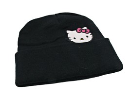 Hello Kitty Womens Black Embroidered Kitty Beanie Hat Bio World Sanrio Size OSFM - £13.53 GBP