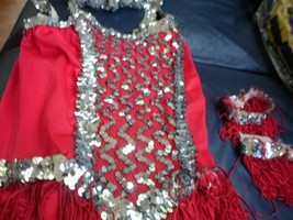  Wolff Fording Dance COSTUME  red w,silver Sequin.+head,neck &amp; wrist ban... - $10.88