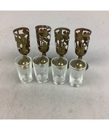 Vintage 4 Piece Cordial/Sherry/Brandy Glasses w/ Floral Brass Cage - $24.75