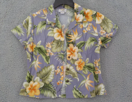 Ho Aloha Women&#39;s Hawaiian Shirt SZ M Violet Hibiscus Darted Made in Hawa... - £15.68 GBP