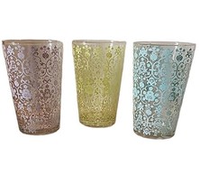 Set of 3 Floral Print Juice Glasses Aqua Blue Lime Green Lavender Purple - £22.05 GBP