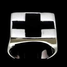Sterling silver Black Cross ring Flag Cross symbol in Black enamel high polished - £87.92 GBP