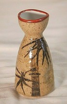 Vintage Stoneware Art Pottery Speckled Vase Jar Palm Tree Designs w Orange Trim - £18.59 GBP