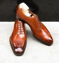 Handmade oxfords premium leather dress lace up brown patina formal shoes... - $159.99+