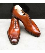 Handmade oxfords premium leather dress lace up brown patina formal shoes for men - $159.99 - $179.99