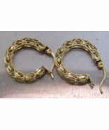 14k Yellow Gold 7/8&quot; Carved Open Hoop Earrings Lever Elegant ASK 2.6g - $3,807.71 MXN