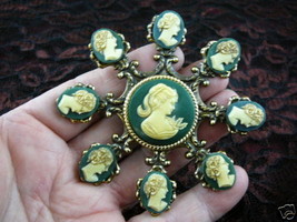 (CS23-155) PONYTAIL Lady green CAMEO 9 cameos Jewelry ornament hanging - £51.55 GBP