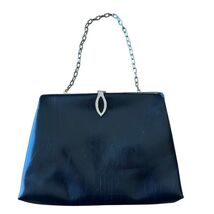 Vintage Harry Levine USA Small Black Leather Evening Purse 6x9 Gold Chai... - $24.75