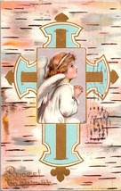 c1910 Antique Easter Postcard. Angel Cross Little girl a1 - £16.97 GBP