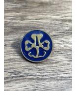 Vintage Girl Scout Blue &amp; Gold Tone World Trefoil Pin Clover &amp; Stars KG - $10.90 CAD