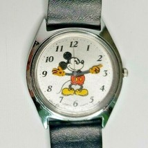 Vintage Disney Lorus Mickey Mouse Watch Japan Black Leather Strap Y131-1120 - $39.99