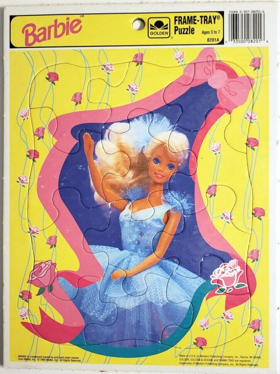 Barbie 1993 Golden  Frame-Tray Puzzle - $12.38