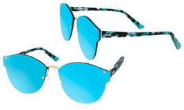 AQS Mirror Italian Sunglasses Teal Lens Multicolor Modified Cat Eye Aqua... - $74.89