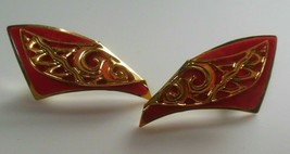 Vintage Signed Berebi Gold-tone &amp; Red Enamel Earrings - £18.31 GBP
