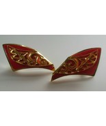 Vintage Signed Berebi Gold-tone &amp; Red Enamel Earrings - £18.38 GBP