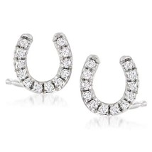 1/10CT Round Natural Diamond Lucky Horseshoe Stud Earrings 14K White Gold Finish - £98.49 GBP