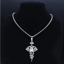 Lotus Flower 19.5&quot; Stainless Steel Necklace - £9.04 GBP