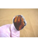 (pr8-2) ORANGE AMBER oval Poland .925 Sterling SILVER leaf design RING s... - $94.88 CAD