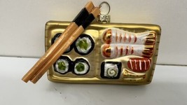 Raz Imports Blown Glass Christmas Ornament - Sushi Bento Box w/ Chopsticks - £15.53 GBP