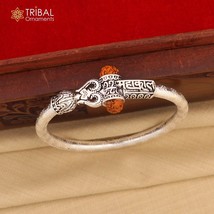 925 Sterling silver trishul and mahakal rudraksha bangle bracelet kada n... - $123.55