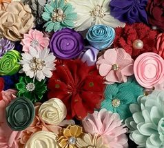 25 Soft Fabric Flowers-Boutique Flowers-DIY Flower Clips, Home Decor, etc. - £7.90 GBP