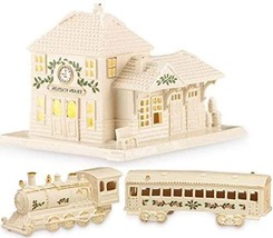 Lenox Christmas Village Train Station &amp; Train &amp; Passenger Car 2 Boxes New - £336.88 GBP