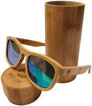 Polarized Bamboo Wood Sunglasses Lightweight Natural Color Frame with Green Lens - £74.76 GBP