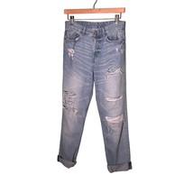 &amp; Denim by H&amp;M BOYFRIEND Jeans Distressed Ripped Cuffed Light Wash Size 2 *flaw* - £9.66 GBP