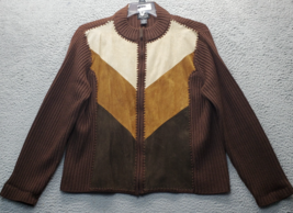 Vintage Studio Originals Leather Patchwork Sweater Womens XL Multi Full ... - $34.35
