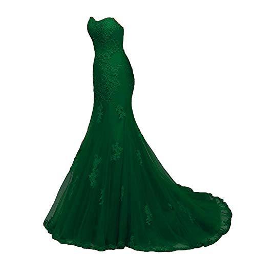 Women Sweetheart Mermaid Beaded Lace Long Evening Prom Dress Emerald Green US 4