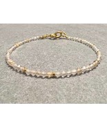 Dainty Gold Rutilated Quartz Gemstone Bracelet, Gold Rutile Tiny Bead Br... - $54.65 CAD