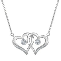 Argento Sterling Diamante Rotondo 0.10 KT Doubble Cuore Ciondolo Collana Regalo - $94.29