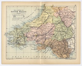 1898 Antique Map Of South Wales Brecknock Carmarthen Pembroke Cardigan Radnor - £16.94 GBP