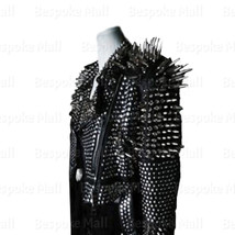 New Men&#39;s Black Punk Silver Spiked Studded Cowhide Leather Brando Jacket-445 - £379.26 GBP