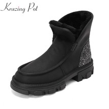 Razing pot big size cow split leather snow boots round toe med heel high street fashion thumb200