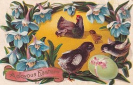 A Joyous Easter Chicks Hen Egg Blue Flowers Postcard D08 - £2.39 GBP