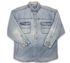 Vintage 80s 90s Denim Button Up Shirt - Faded - Heavily Distressed Loved Mens L - £12.98 GBP