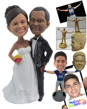 Personalized Bobblehead Wedding Couple Giving A Pose Holding Bouquet - Wedding &amp; - £124.69 GBP