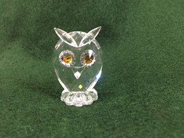 Swarovski Clear Crystal Mini Owl 1.5&quot; Signed Amber Eyes - £27.55 GBP