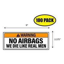 100 PACK 3.375&quot;x9&quot; No Airbags Sticker Decal Humor Funny Gift BS0481 - £66.56 GBP